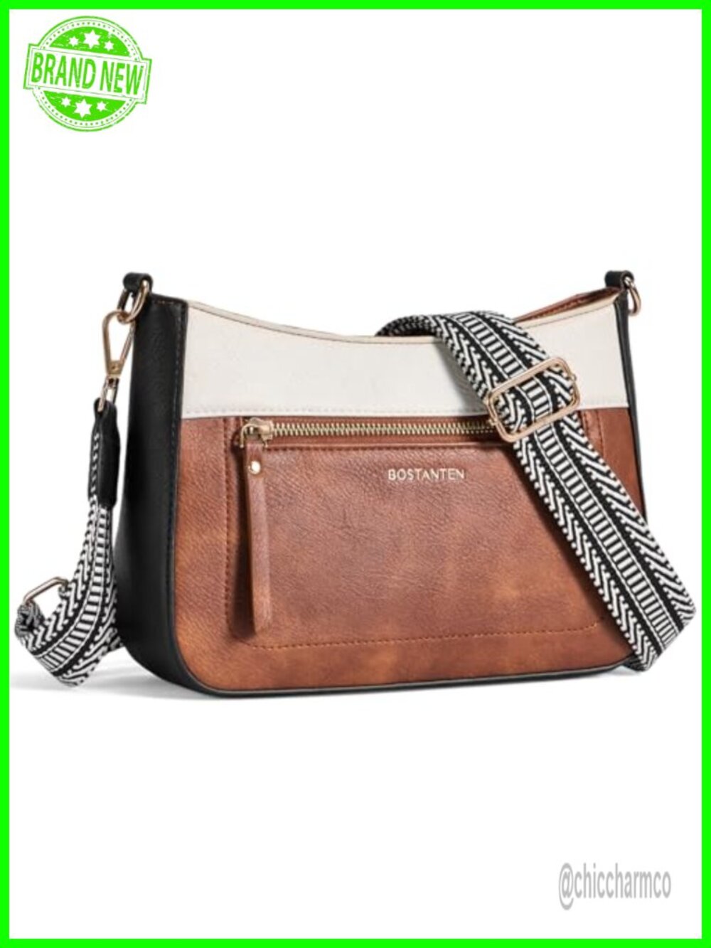 Vegan Leather Crossbody Bag Quilted Shoulder Handbag Zipper Pocket Medium